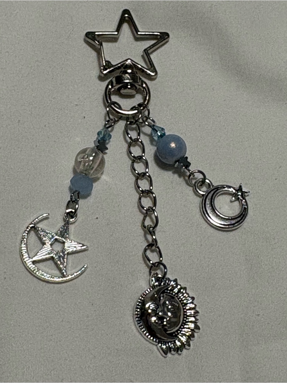 New Sun Star Moon Keychain Silver Beaded - Picture 3 of 3